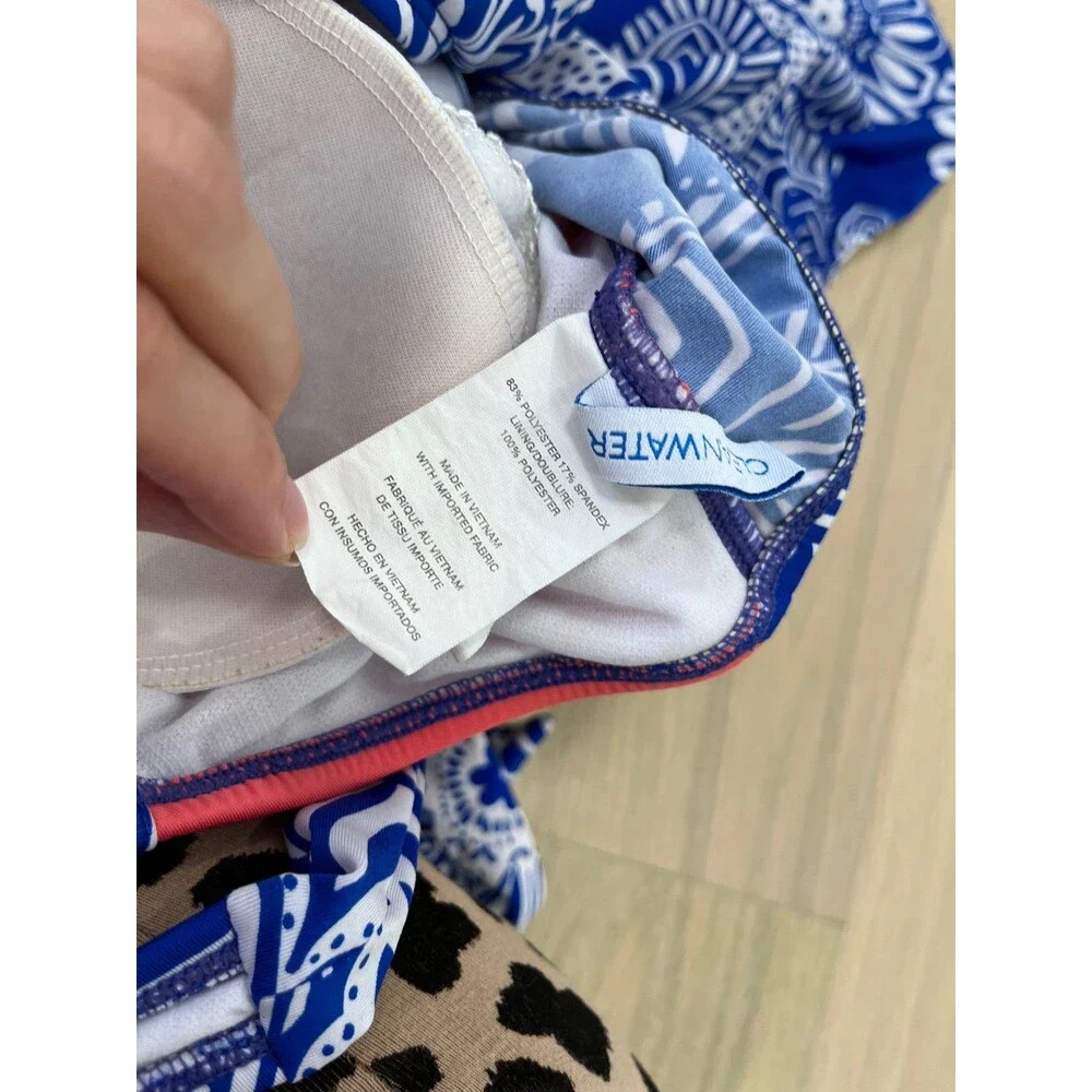 Cleanwater Blue & White Floral One-Piece Swimsuit ~ Size L
